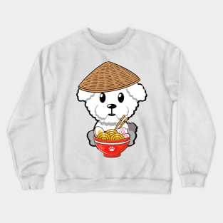 Funny Furry dog is eating noodles Crewneck Sweatshirt